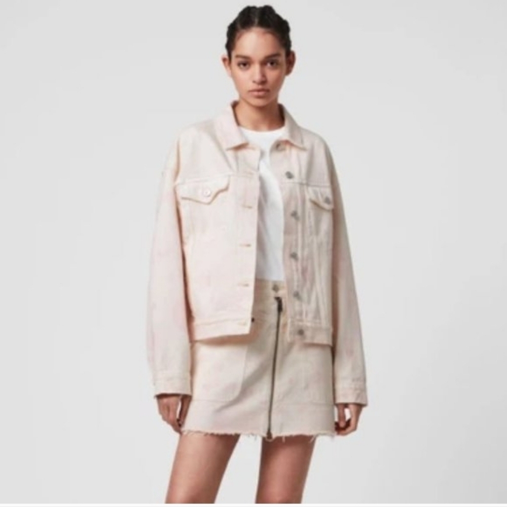 ALLSAINTS Elma Tie Dyed Denim Skirt in Chalk White Size 00!